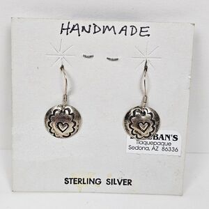Sterling Silver 925 Round Circle Heart Scroll Etched Southwest Handmade Earrings